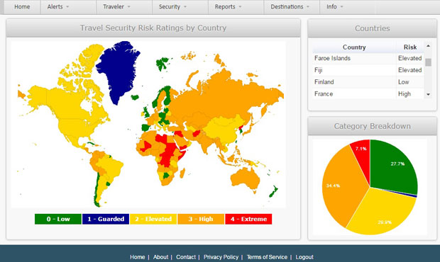 Screen From The CAP Travel Risk Portal Displaying Travel Risk Heat Maps