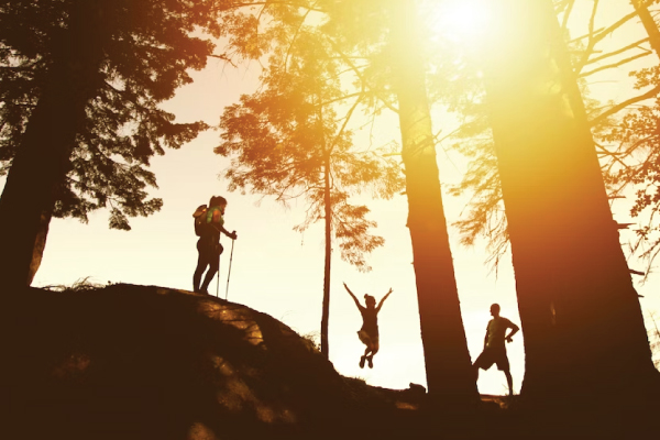 Hikers in forest